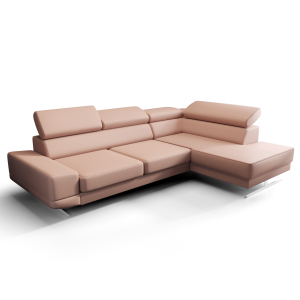 Milano I Ecksofa 270x180 cm – Modernes Ecksofa mit verstellbaren Kopfstützen, Echtleder U-54, Rosa