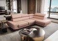 Milano I Ecksofa 270x180 cm – Modernes Ecksofa mit verstellbaren Kopfstützen, Echtleder U-54, Rosa
