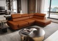 Milano I Ecksofa 270x180 cm – Modernes Ecksofa mit verstellbaren Kopfstützen, Echtleder L-6 - Ziegel