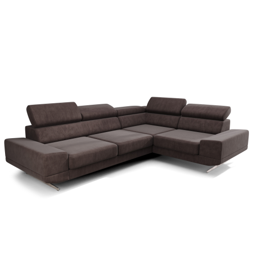 Ecksofa Milano II – Modernes Ecksofa mit verstellbaren Kopfstützen und hohen Metallfüßen, Terra 26 - Braun.png