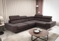 Ecksofa Milano II – Modernes Ecksofa mit verstellbaren Kopfstützen und hohen Metallfüßen, Terra 26
