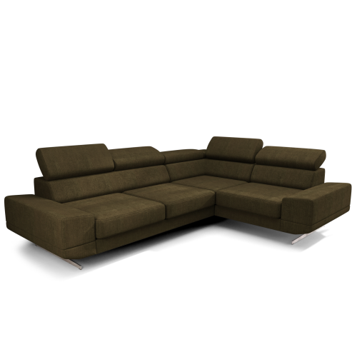 Ecksofa Milano II – Modernes Ecksofa mit verstellbaren Kopfstützen und hohen Metallfüßen, Moly 38 - Olivgrün.png