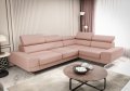 Ecksofa Milano II – Modernes Ecksofa mit verstellbaren Kopfstützen und hohen Metallfüßen, Echtleder U-54 - Rosa