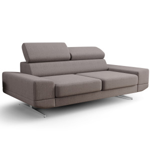Sofa Milano II 200 cm – Modernes Sofa mit verstellbaren Kopfstützen und Metallfüßen, Stoff Gemma 86 - Aschgrau