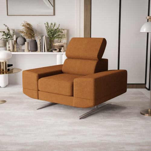Milano Sessel 125 cm – Moderner Sessel mit verstellbarer Kopfstütze und T35+HR Schaum, Stoff Moly 51 - Ziegel Orange.png