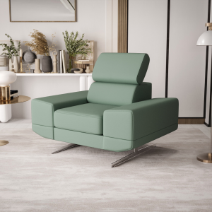 Milano Sessel 125 cm – Moderner Sessel mit verstellbarer Kopfstütze und T35+HR Schaum, Echtleder U-53 - Blau