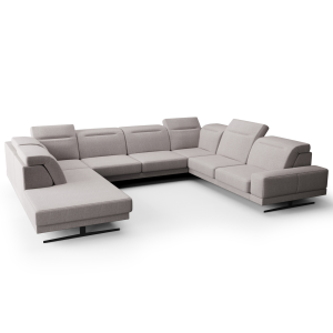 Fiore Max I Ecksofa 350x265 cm – Modernes XXL Ecksofa mit verstellbaren Kopfstützen, Stoff Gemma 80 - Hellgrau