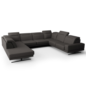 Fiore Max I Ecksofa 350x265 cm – Modernes XXL Ecksofa mit verstellbaren Kopfstützen, Echtleder U-25 - Dunkle Asche, Grau