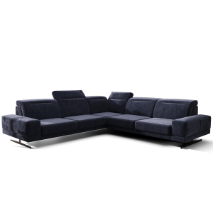 Ecksofa Fiore Max 265x265 cm mit T35 Schaum & Wellenfederung – modernes Ecksofa mit verstellbaren Kopfstützen, Terra 76 - Blau