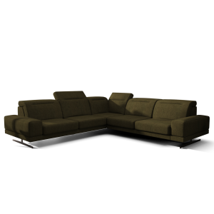 Ecksofa Fiore Max 265x265 cm mit T35 Schaum & Wellenfederung – modernes Ecksofa mit verstellbaren Kopfstützen, Moly 38 - Olivgrün