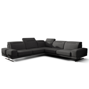 Ecksofa Fiore Max 265x265 cm mit T35 Schaum & Wellenfederung – modernes Ecksofa mit verstellbaren Kopfstützen, Gemma 90 - Dunkelgrau