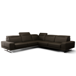 Ecksofa Fiore Max 265x265 cm mit T35 Schaum & Wellenfederung – modernes Ecksofa mit verstellbaren Kopfstützen, Echtleder L-10 - Olivbraun, Khaki