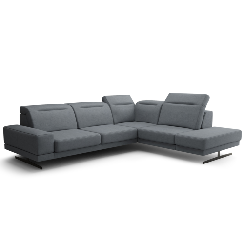 Ecksofa Fiore 265 × 220 cm mit verstellbaren Kopfstützen und T35-Schaum – Stoff Moly 74, Grau Blau.png