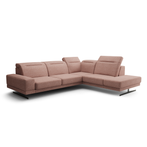 Ecksofa Fiore 265 × 220 cm mit verstellbaren Kopfstützen und T35-Schaum – Stoff Aragon 62, Rosa