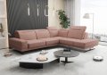 Ecksofa Fiore 265 × 220 cm mit verstellbaren Kopfstützen und T35-Schaum – Stoff Aragon 62, Rosa