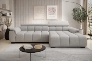 Ecksofa ALVIN S mit elektrischer Sitztiefenverstellung und Relax-Kopfstützen - Cremona 04, Hellgrau