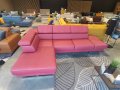 Ecksofa EMPORIO MINI aus Leder 300x180 cm – Ledersofa mit verstellbaren Kopfstützen, modernes Design, verschiedene Fußvarianten, Himbeerrot