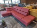 Ecksofa EMPORIO MINI aus Leder 300x180 cm – Ledersofa mit verstellbaren Kopfstützen, modernes Design, verschiedene Fußvarianten, Himbeerrot