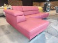 Ecksofa EMPORIO MINI aus Leder 300x180 cm – Ledersofa mit verstellbaren Kopfstützen, modernes Design, verschiedene Fußvarianten, Himbeerrot