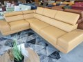 Ecksofa Milano II – Modernes Ecksofa mit verstellbaren Kopfstützen und hohen Metallfüßen, Links, Echtleder - Gelb