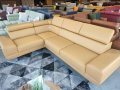 Ecksofa Milano II – Modernes Ecksofa mit verstellbaren Kopfstützen und hohen Metallfüßen, Links, Echtleder - Gelb