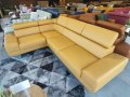 Ecksofa Milano II – Modernes Ecksofa mit verstellbaren Kopfstützen und hohen Metallfüßen, Links, Echtleder - Gelb