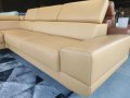 Ecksofa Milano II – Modernes Ecksofa mit verstellbaren Kopfstützen und hohen Metallfüßen, Links, Echtleder - Gelb