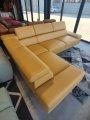 Ecksofa Milano II – Modernes Ecksofa mit verstellbaren Kopfstützen und hohen Metallfüßen, Links, Echtleder - Gelb