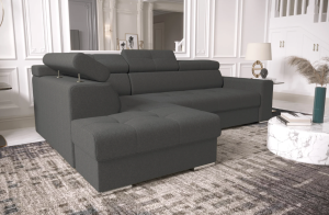 Ecksofa MARGO I 265×185 cm Schlaffunktion Bettkasten - Links, Sorella 90 - Graphite | Sofort verfügbar 