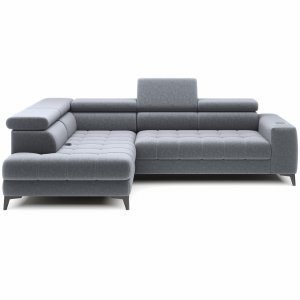 Ecksofa ASTOLA Schlaffunktion Relaxfunktion Bettkasten ausziehbare Rückenlehne Hellgrau (Puente 06)