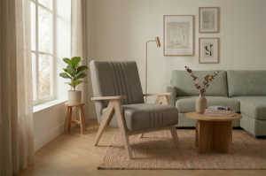 Enzo Sessel Echtleder – Vintage Sessel mit Holzgestell & hohem Komfort - Grau