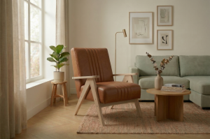 Enzo Sessel Echtleder – Vintage Sessel mit Holzgestell & hohem Komfort - Braun