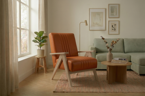 Enzo Sessel Echtleder – Vintage Sessel mit Holzgestell & hohem Komfort - Orange, Ziegel