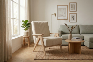 Enzo Sessel – Vintage Sessel mit Holzgestell & hohem Komfort - Creme