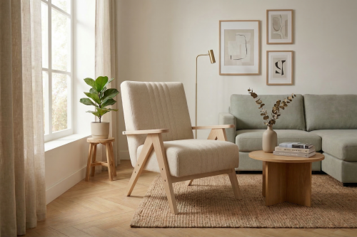 Enzo Sessel – Vintage Sessel mit Holzgestell & hohem Komfort - Creme