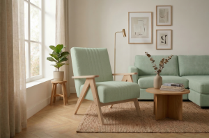 Enzo Sessel – Vintage Sessel mit Holzgestell & hohem Komfort - Mint, Blau