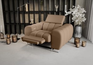 Aspen Relax Sessel – Ledersessel mit Relaxfunktion, elegant fürs Wohnzimmer, Leder K15 - Beige Toffee