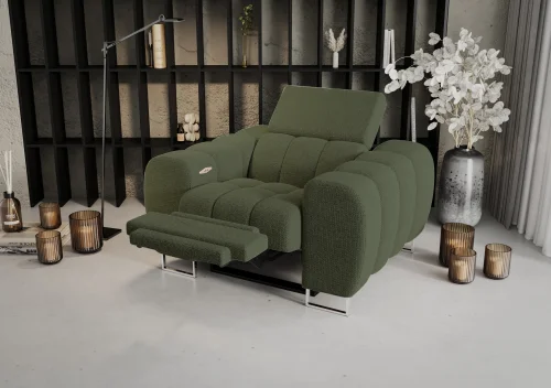Aspen Relax Sessel – Sessel mit Relaxfunktion, elegant fürs Wohnzimmer, Stoff Aragon 39 - Dunkelgrün