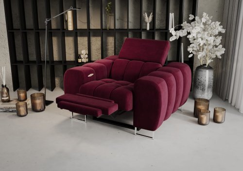 Aspen Relax Sessel – Sessel mit Relaxfunktion, elegant fürs Wohnzimmer, Stoff Terra 58 - Weinrot