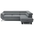 Ecksofa RAVEN L mit Schlaffunktion, RELAX-Kopfstützen & Bettkasten – modernes, minimalistisches Komfortsofa für Ihr Wohnzimmer, Stoff Aragon 97 - Dunkelgrau
