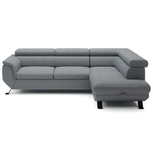 Ecksofa RAVEN L mit Schlaffunktion, RELAX-Kopfstützen & Bettkasten – modernes, minimalistisches Komfortsofa für Ihr Wohnzimmer, Stoff Aragon 97 - Dunkelgrau
