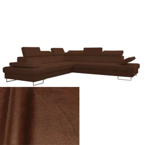 Ecksofa Echtleder GALAXY MAX 280x280 cm – Ledersofa L-Form mit Schlaffunktion & Bettkasten, silberne Beine - Braun F5, LINKS | Sofort verfügbar 