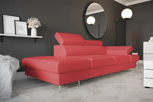 Ledersofa GALAXY II CHAISELONGUE Leder Couch verstellbare Kopfstützen 235 cm - Rot