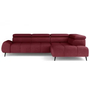 Ecksofa MAVEL L Elegant mit elektrischer Sitztiefenverstellung | Moderner Komfort - Stoff Aurora 09, Weinrot