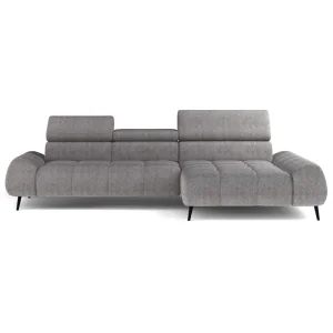 Ecksofa MAVEL S Elegant mit elektrischer Sitztiefenverstellung – Stoff Bubble 07, Grau