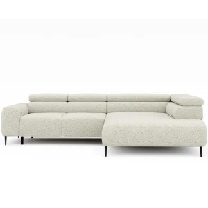 Ecksofa NALDO L 304x216 cm, Elektrische Sitztiefenverstellung & Verstellbare Kopfstützen - Stoff Ferol 13, Creme 