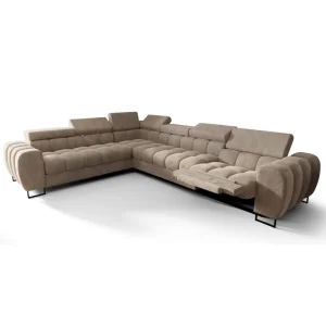 Ecksofa Aspen Max Relax 330×260 cm mit Schlaffunktion & Relax, Terra Stoff - verstellbare Kopfstützen - Liegefläche 117x190 cm, Beige (Terra 13)