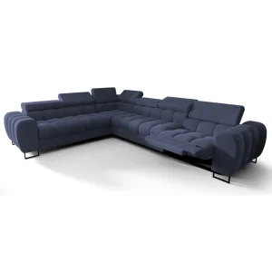 Ecksofa Aspen Max Relax 330×260 cm mit Schlaffunktion & Relax, Terra Stoff - verstellbare Kopfstützen - Liegefläche 117x190 cm, Blau (Terra 76)