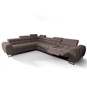Ecksofa Aspen Max Relax 330×260 cm mit Schlaffunktion & Relax, Terra Stoff - verstellbare Kopfstützen - Liegefläche 117x190 cm, Braun (Terra 26)