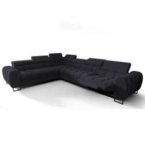 Ecksofa Aspen Max Relax 330×260 cm mit Schlaffunktion & Relax, Terra Stoff - verstellbare Kopfstützen - Liegefläche 117x190 cm, Dunkelgrau (Terra 96)